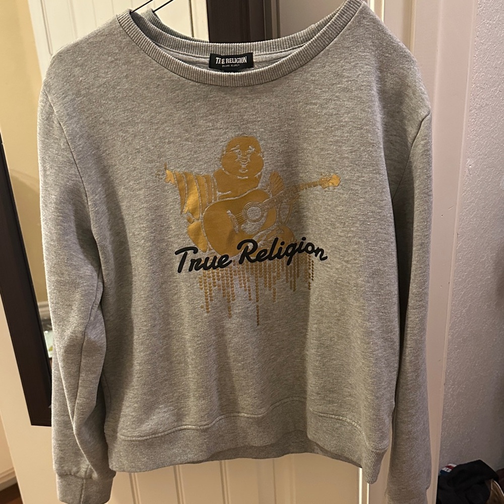 True Religion Gray Sweater with Gold Graphic